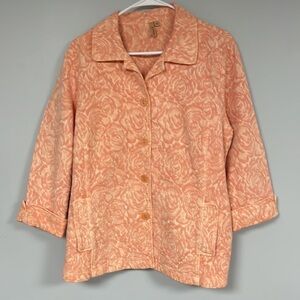 Vintage Focus Apricot/ Coral  Button up Jacquard Jacket blazer, M, Brocade